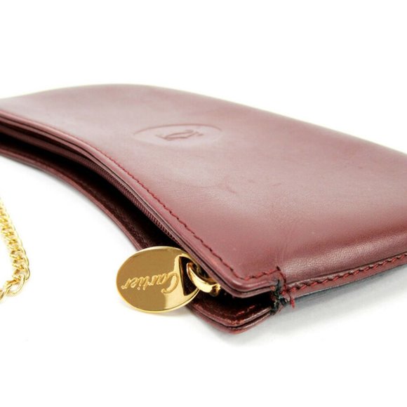AUTH Cartier Clutch Pouch Must Line Bordeaux Leather - Picture 2 of 5